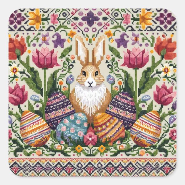 Cute/Colorful Spring/Easter fair isle  Square Sticker (Front)