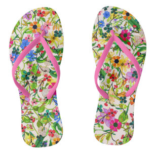 Cute colorful spring floral flowers flip flops