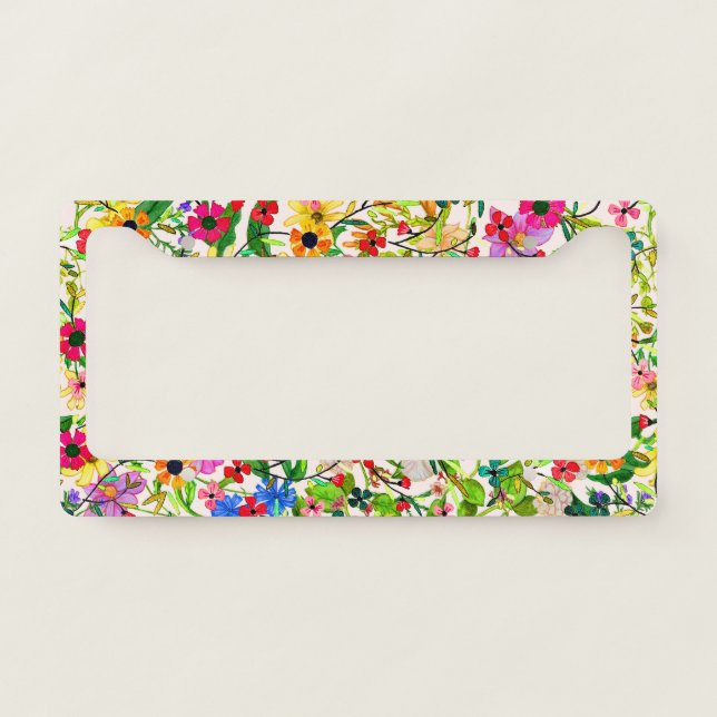 Cute colorful spring floral flowers license plate frame (Front)
