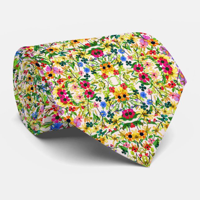 Cute colorful spring floral flowers neck tie (Rolled)