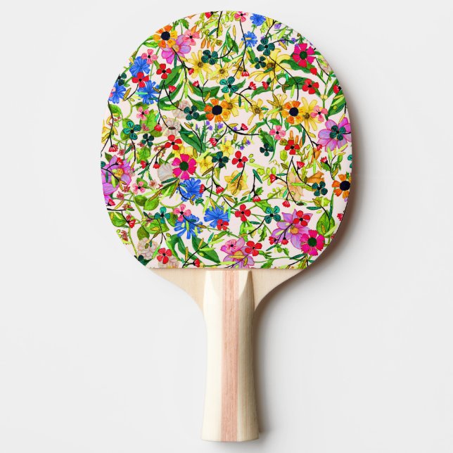 Cute colorful spring floral flowers Ping-Pong paddle (Front)