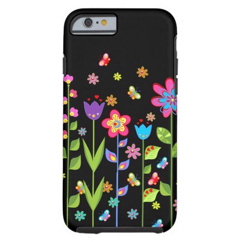 Cute Colorful Spring Flowers  Butterflies 2 Tough iPhone 6 Case