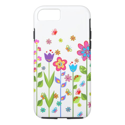 Cute Colorful Spring Flowers  Butterflies iPhone 87 Case