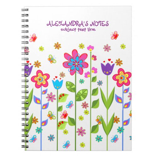 Cute Colorful Spring Flowers  Butterflies Notebook