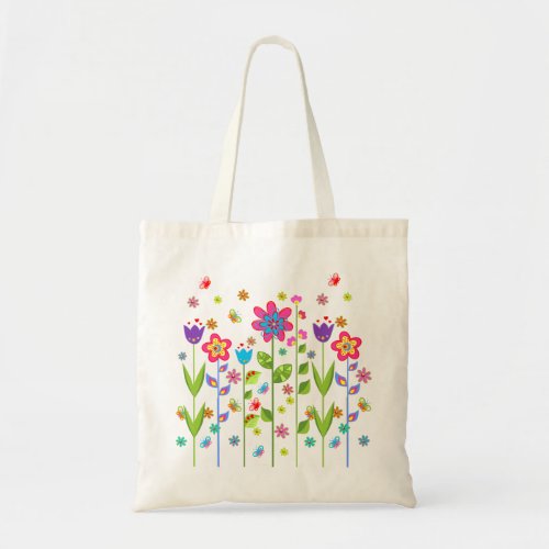 Cute Colorful Spring Flowers  Butterflies Tote Bag