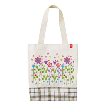 Cute Colorful Spring Flowers & Butterflies Zazzle Heart Tote Bag by artOnWear at Zazzle