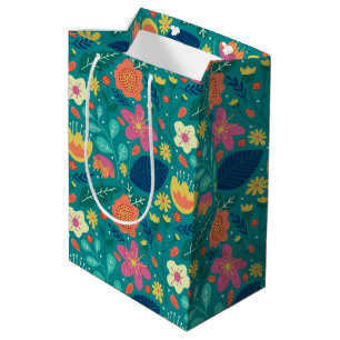 Cute colorful spring flowers pattern 2 medium gift bag