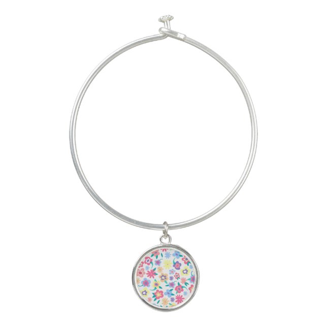 Cute colorful spring flowers pattern bangle bracelet (Front)
