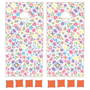Cute colorful spring flowers pattern bowl cornhole set