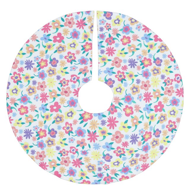 Cute  colorful spring flowers pattern brushed polyester tree skirt (Front)