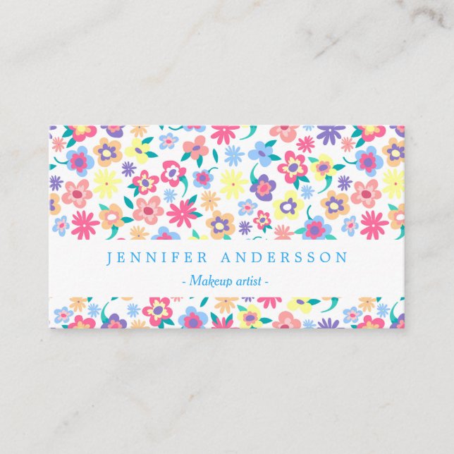 Cute  colorful spring flowers pattern business card (Front)