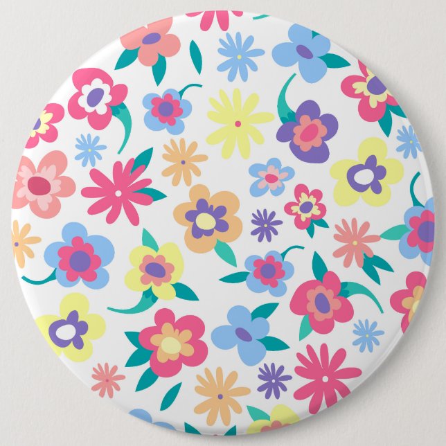 Cute colorful spring flowers pattern button (Front)