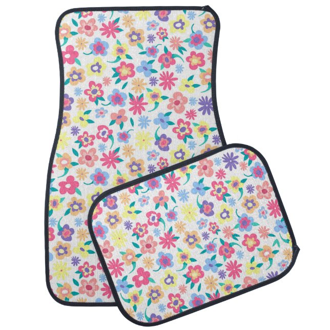 Cute colorful spring flowers pattern car floor mat (Set)