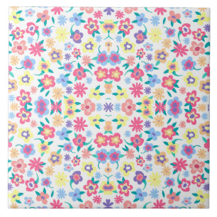 Cute colorful spring flowers pattern ceramic tile