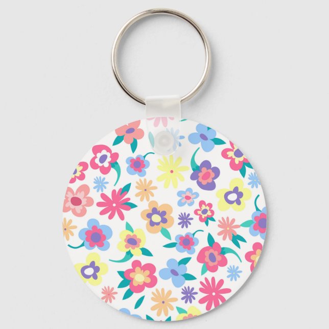 Cute colorful spring flowers pattern keychain (Front)