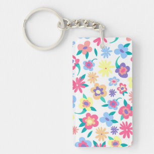 Cute colorful spring flowers pattern keychain