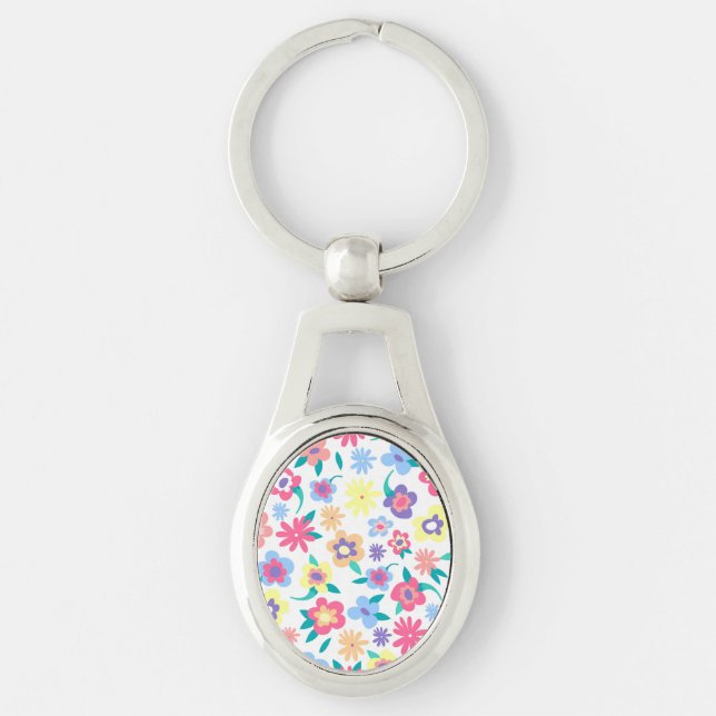 Cute colorful spring flowers pattern keychain (Front)