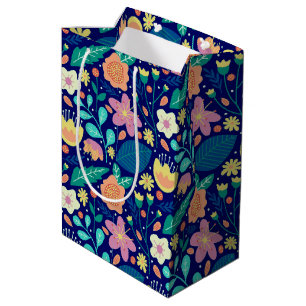 Cute colorful spring flowers pattern medium gift bag