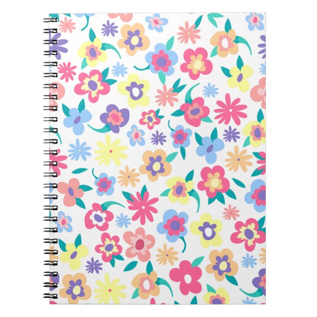 Cute colorful spring flowers pattern notebook (Front)