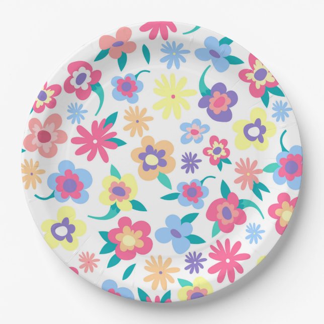 Cute colorful spring flowers pattern paper plates (Front)