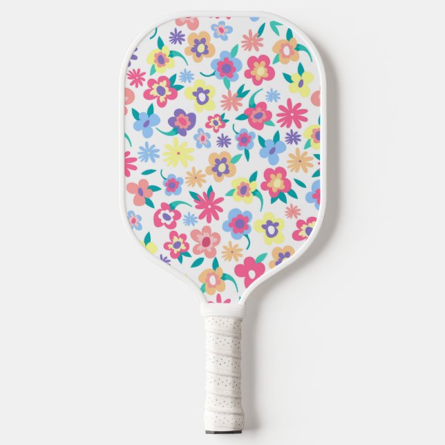 Cute colorful spring flowers pattern pickleball paddle (Front)