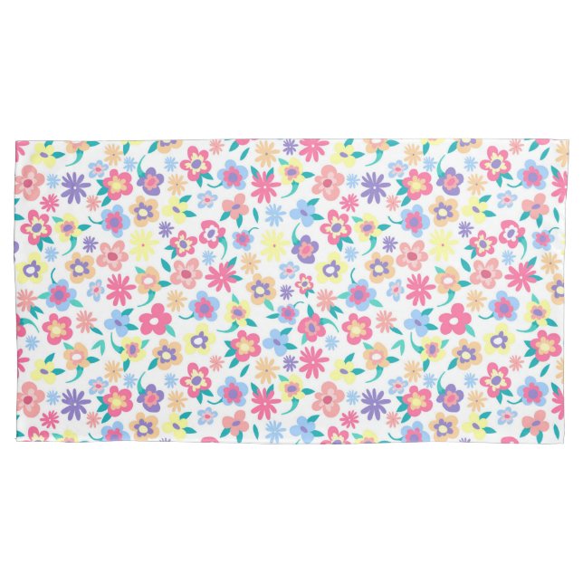 Cute colorful spring flowers pattern pillow case (Front-Left)
