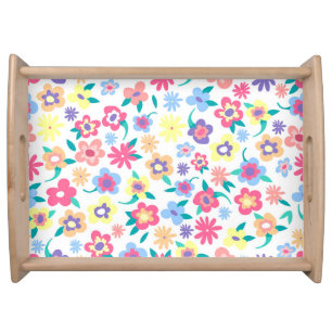 Cute colorful spring flowers pattern serving tray