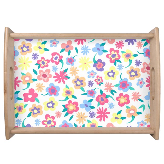 Cute colorful spring flowers pattern serving tray (Front)