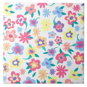 Cute colorful spring flowers pattern tile
