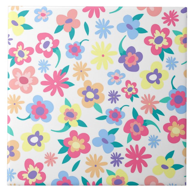 Cute colorful spring flowers pattern tile (Front)