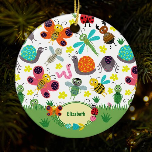 Cute Colorful Spring Insects Kids Christmas Ceramic Ornament