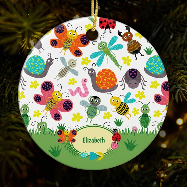 Cute Colorful Spring Insects Kids Christmas Ceramic Ornament (Creator Uploaded)