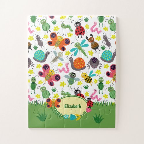 Cute Colorful Spring Insects Pattern Kids Jigsaw Puzzle