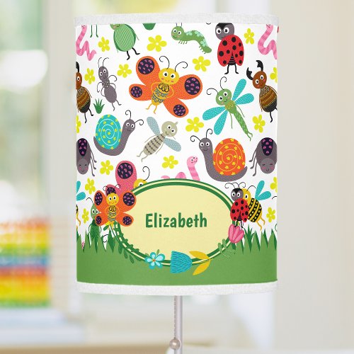 Cute Colorful Spring Insects Pattern Kids Table Lamp