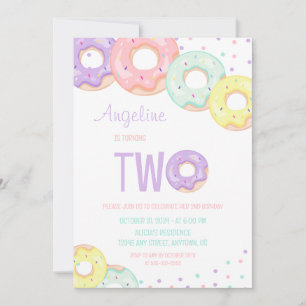 Cute Colorful Sprinkle Donuts 2nd Birthday Invitation