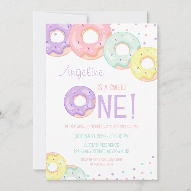 Cute Colorful Sprinkle Donuts First Birthday Invitation (Front)