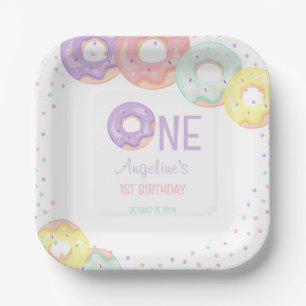 Cute Colorful Sprinkle Donuts First Birthday Paper Plates
