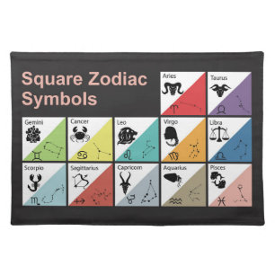Cute & Colorful Square Zodiac Symbols Cloth Placemat