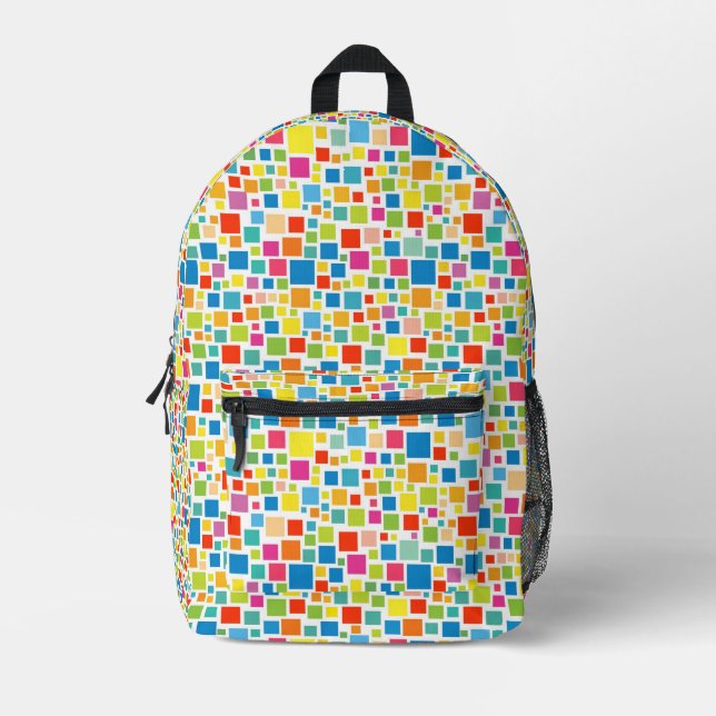 Cute colorful squares patterns printed backpack (Front)