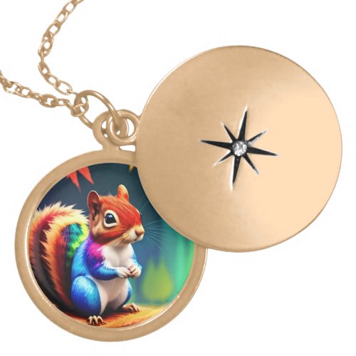  Cute Colorful Squirrel Digital Artwork  Gold Plated Necklace