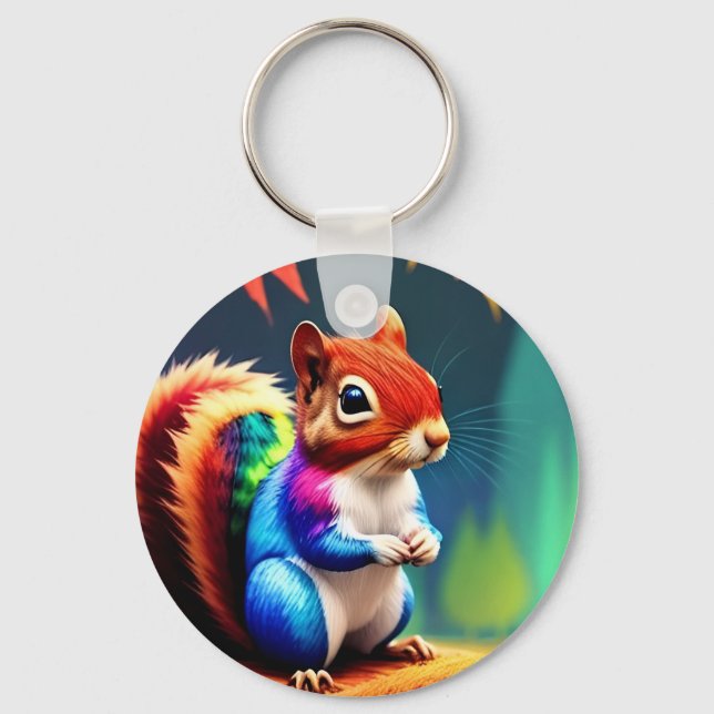  Cute Colorful Squirrel Digital Artwork  Keychain (Front)
