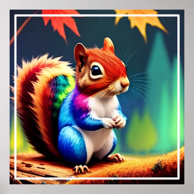  Cute Colorful Squirrel Digital Painting  Poster (Front)