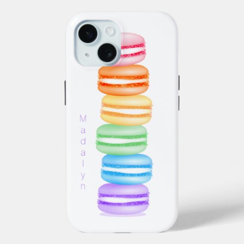 cute colorful stack of macarons personalized iPhone 15 case