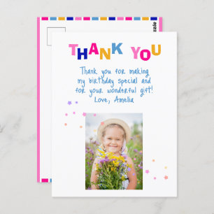 Cute Colorful Stars Girl Photo Birthday Thank you Postcard