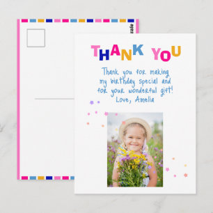 Cute Colorful Stars Girl Photo Birthday Thank you Postcard