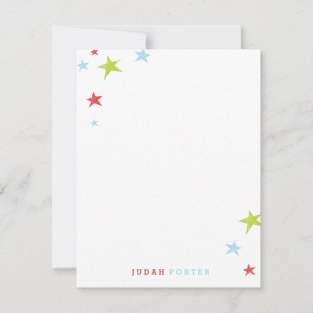Cute Colorful Stars Kids Note Card (Front)