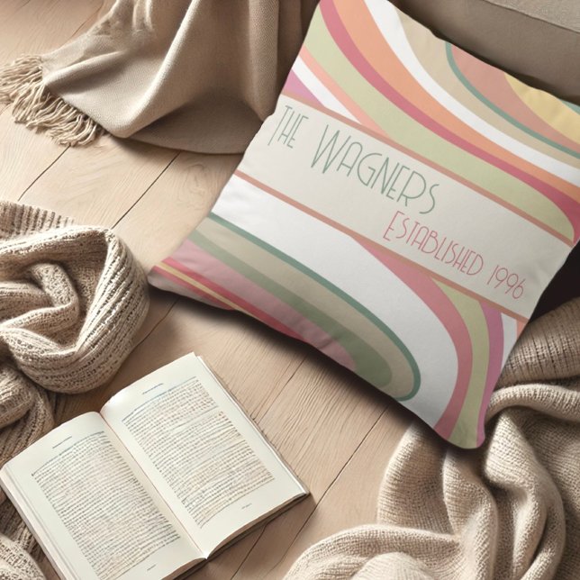 Cute Colorful Stripe Personalized Name Date  Throw Pillow (Creator Uploaded)
