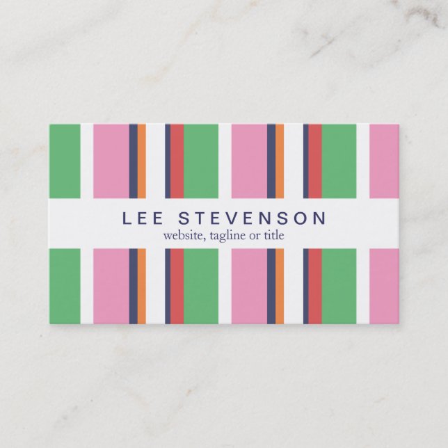 Cute, Colorful Striped Fun, Stylish and Preppy Business Card (Front)