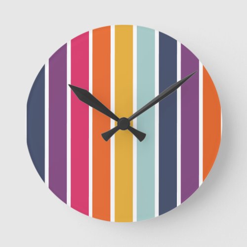 Cute Colorful Striped Pattern Round Clock