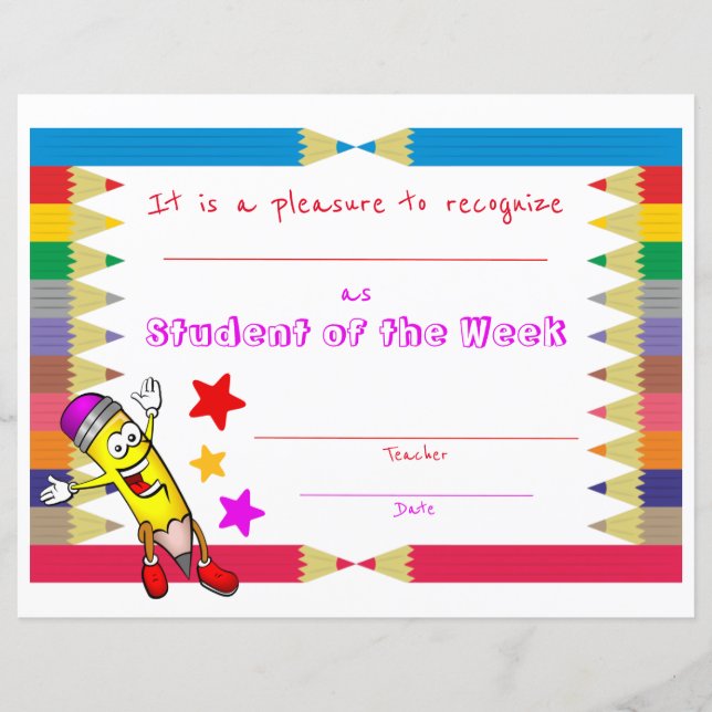 Cute & Colorful Student of the Week Certificate (Front)